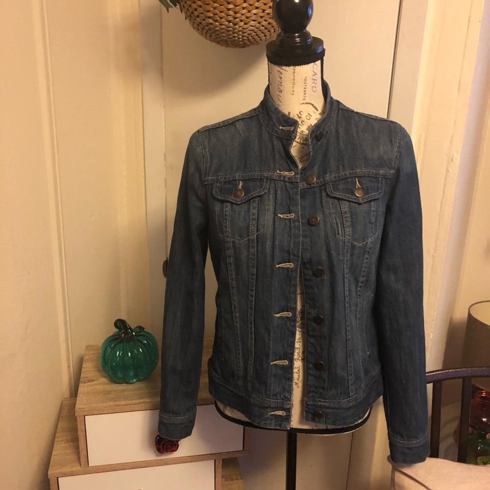 Cute denim collarless jacket